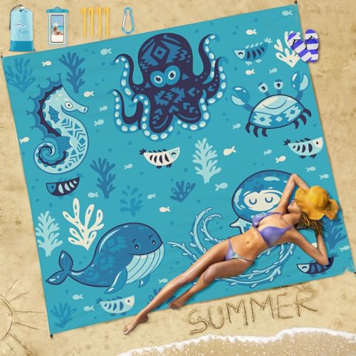 Famstar Beach Blanket Sandproof Waterproof 78''×81''1-5Adults Oversized,Compact Lightweight Durable Beach Mat for Travel Camping Hiking Picnic Blanket - color: Ocean Park, size: 78''×81''