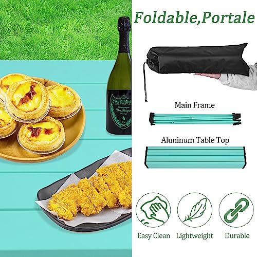Grope Portable Camping Table with Aluminum Table Top, Folding Beach Table Easy to Carry, Prefect for Outdoor, Picnic, BBQ, Cooking, Festival, Beach, Home (Sky Blue-M) - color: Sky Blue, size: Medium