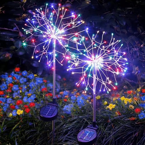 Solar Garden Lights Outdoor Yard Decorations, 2 Pack 150Leds Pathway Lights Stake, Fairy Firework Light for Garden, Patio, Pathway, Flowerbed Multicolor - color: Multicolored, size: 2 Pack