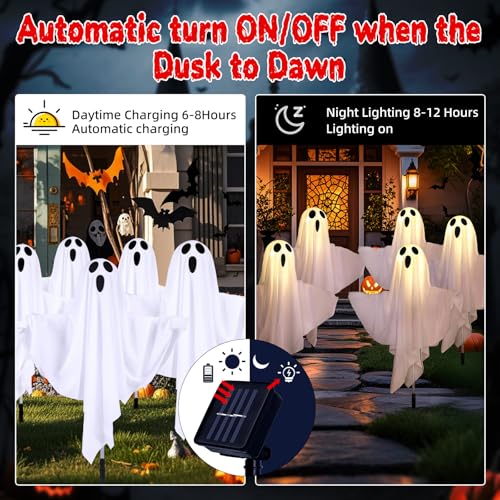 Halloween Decorations Solar Halloween Ghost Lights - Outdoor Ground Stake Spooky Decorations Ghosts for Yard Lawn Patio Porch Holiday Decor (Set of 5)