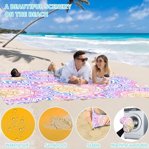 Beach Blanket 78''×81'' Suits 1-5 Adults Waterproof Sandproof Oversized Lightweight Sand Free Beach Blanket Large Picnic Mat for Travel Camping Picnic Hiking - color: Mandala, size: 78''x81''