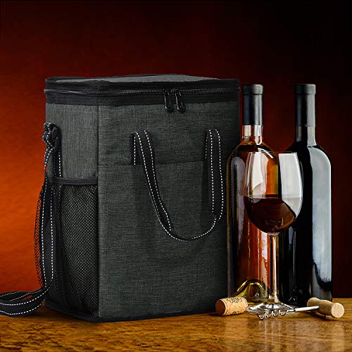 Tirrinia 6 Bottle Wine Gift carrier - Insulated & Padded Wine Carrying Cooler Tote Bag with Handle and Adjustable Shoulder Strap for Travel or Picnic, IDEAL Wine Lover Gift, Black - color: Black