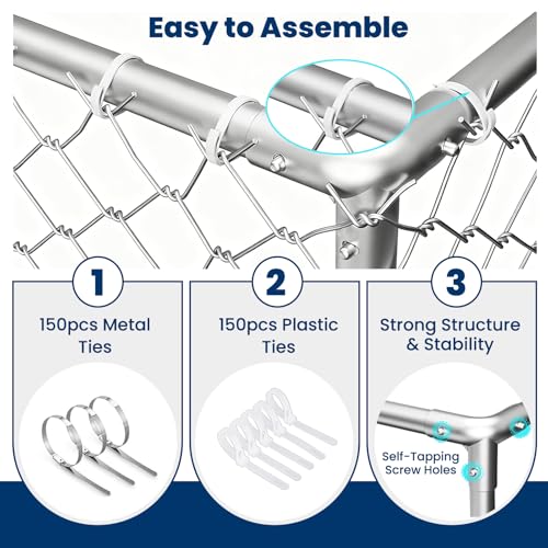 20x10 FT Extra Large & Heavy Duty Dog Kennel Run - Outdoor Metal Enclosure with Lockable Door and Waterproof Cover for Big Dogs - size: 240x120in