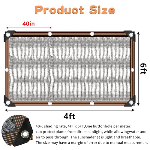 QLOFEI Shade Cloth for Patio, 40-50% Sunblock Mesh Tarp Shade Cloth with Grommets, Sun Shade Cloth for Garden Kennel Chicken Coop Pergola Greenhouse Plants Cover Shade Neting Cover, 4x6 FT - size: 4'x6'