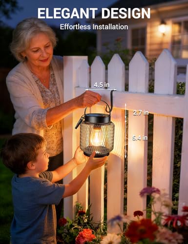 KOOPER Metal Solar Lanterns Outdoor Waterproof, 2 Pack Brighter Hanging Solar Lights for Outside, Up to 15 Hours Modern Hanging Solar Powered Lanterns Lights for Yard Patio Porch Garden Decorative - style: 2 Pack