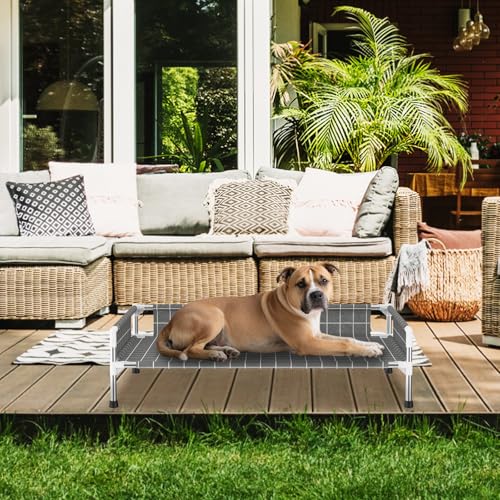 Elevated Dog Bed with 3-Sided Fence - Raised Pet Bed with Non-Slip Feet, Durable Elevated Couch for Medium Dogs, Indoor/Outdoor Use with Easy-Clean Fabric - size: M