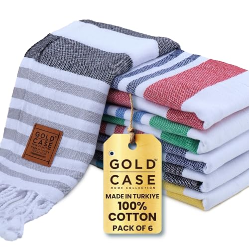 Gold CASE Turkish Hand Towels for Bathroom Set of 6 – 20 x 40'' – 100% Cotton Bathroom Hand Towels – OLYMPOS Towel for Spa, Face, Tea & Dishcloth – Decorative Cloth – Multi 2 - color: Olympos-multicolor-2, style: Hand Towel Set