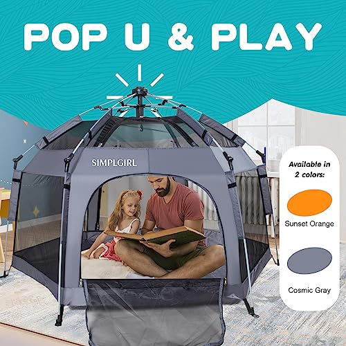 Premium Indoor and Outdoor Baby Playpen - Portable, Lightweight, Pop Up Pack and Play Toddler Play Yard w/Canopy and Travel Bag- Grey - color: Grey