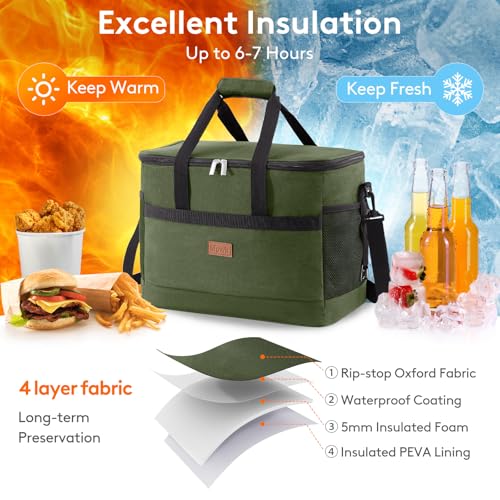 Lifewit Cooler Bag 30/50/60 Cans Collapsible and Insulated Large Lunch Bag Leakproof Soft Cooler Portable Tote for Camping/BBQ/Family Outdoor Activities - color: Green, size: 50-Can(30L)