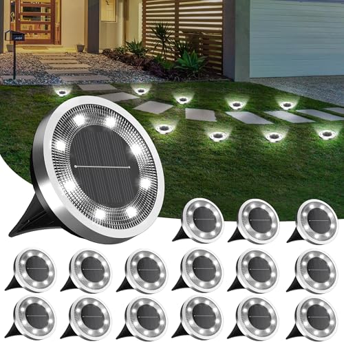 INCX Solar Ground Lights,16 Pack Solar Lights Outdoor Waterproof, Solar Garden Lights Landscape Lighting for Patio Pathway Lawn Yard Deck Driveway Walkway, Cold White - color: Cold, size: 16 Pack