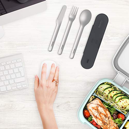 Bentgo Stainless Travel Utensil Set - Reusable 3-Piece Silverware Set with Carrying Case, High-Grade Premium Steel, BPA-Free Case, Eco-Friendly - Ideal for Travel, Camping, and Office Use (Carbon) - color: Carbon