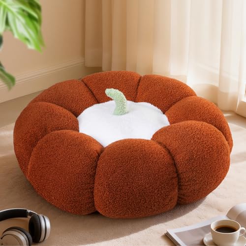 24 Inch Pumpkin Floor Cushion – Large Plush Round Pillow Seat for Living Room, Meditation, Reading & Relaxation – Versatile Seating, Back Support & Pet Bed - Cozy Aesthetic Home Deco