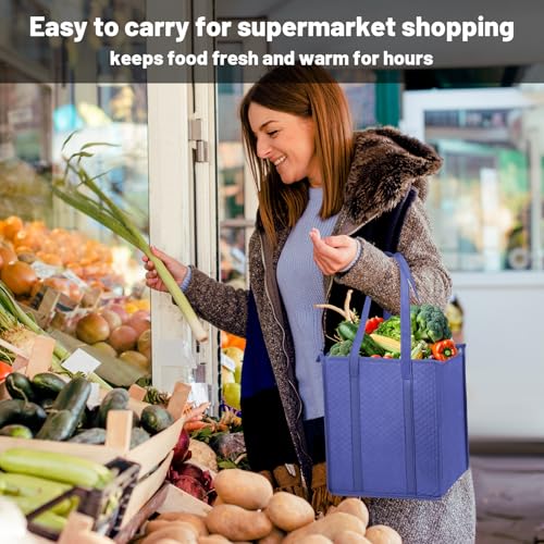 Insulated Grocery Bags with Zippered top Frozen Food Shopping Groceries Travel Insulated Tote Cooler Thermal Bags - color: Dark Blue
