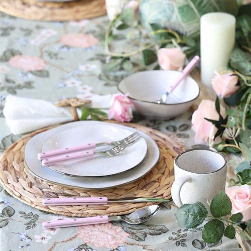 ANNOVA Silverware Set, Retro/Rivet Colorful Stainless Steel Tableware Kitchen Flatware Set Utensils, Includes Dinner Knives, Forks, Spoons, Salad Forks & Dessert Spoons (Light Pink, 10 Pieces) - color: Light Pink