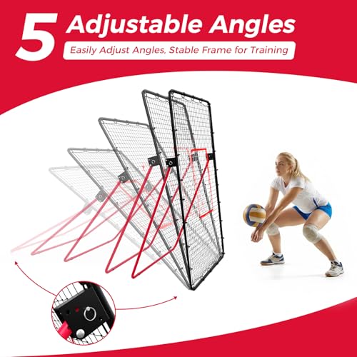 Volleyball Rebounder Net 7x4 ft, Portable Bounce Back Net with 5 Adjustable Angles for Backyard, Indoor & Outdoor Practice, Sturdy Multi-Sport Return Trainer for Volleyball, Baseball, Softball - color: Red