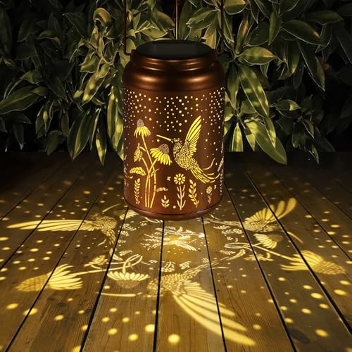 Solar Lanterns Outdoor Waterproof Hummingbird Garden Decor Gifts for Women Mom Grandma Hanging Lights Metal Decoration Outside for Yard, Patio,Backyard,Porch(Long-Tailed Hummingbird) - style: Long-tailed Hummingbird