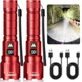 WdtPro LED Rechargeable Flashlight 2 Pack, 3 Modes Super Bright High Lumens Flashlights, Zoomable Tactical Flash Light with LCD Display, IP65 Waterproof Flashlights for Home Emergency Camping - Red - color: Red