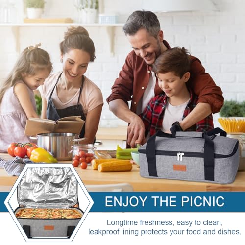 Double Casserole Carrier for Hot or Cold Food, Expandable Insulated Bag, Perfect Lasagna Holder Tote for Potlucks, Picnics, Beaches, Traveling, Fits 11" * 15.7" Baking Dish, Lunch Bag Gray (2PC) - size: 2 Pack