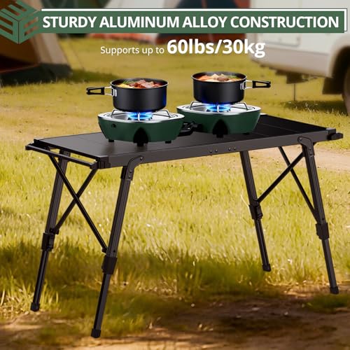 EYPINS IGT Camping Table Foldable - 3ft Modular Folding Table Adjustable Height, with Side Hanging Rails,Aluminum Lightweight Small Portable Camping Tables for Outdoor Cooking,Camping,BBQ - color: Black, size: 34.7x21.6x15 Inch