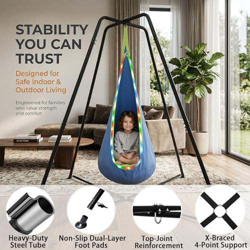 Heavy Duty Swing Frame, 350LBS Metal Swing Stand for Kids & Adults, A-Frame Indoor Outdoor Swing Stand with Dual-Bolt Locking System, Double-Layer Anti-Slip Feet, Fits for Most Swings