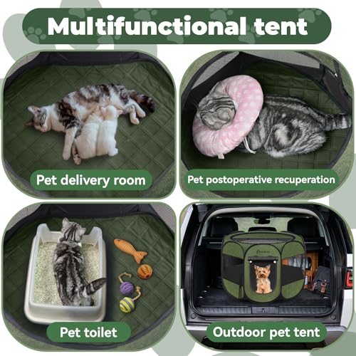 Dog Cat Playpen Indoor Outdoor for Puppy Pet Dogs Cat Recovery After Surgery, Dog Tent Crates Cage Indoor/Outdoor, Portable Pop Up Kennel with Carrying Case for Travel (Premium Green with Pad, Small) - color: Premium Green with Pad