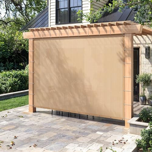 90% Sun Shade Cloth with Grommets 3X10 FT, Outdoor Pergola Shade Cover, Heavy-Duty Mesh Tarp Patio Sun Screen for Lawn Garden Backyard, Wheat - color: Wheat, size: 0 3 x 1 0 FT