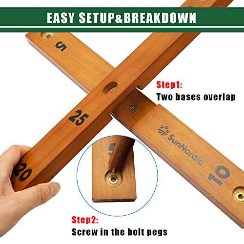 SunNordic Wooden Ring Toss Game Set, Backyard Beach Camping Game with Toss Rings & Portable Carrying Bag, Outdoor Lawn & Yard Games for Kids, Adults & Family - color: Yellow Brown