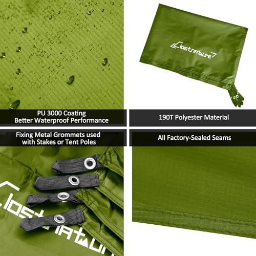 Clostnature Tent Footprint - Waterproof Camping Tarp, Heavy Duty Tent Floor Saver, Ultralight Ground Sheet Mat for Hiking, Backpacking, Hammock, Beach - Storage Bag Included - color: Green, size: 87'' x 32''