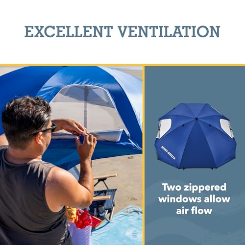 Sport-Brella Premiere UPF 50+ Umbrella Shelter with Patented Side Panels and Tilt Mechanism, Heavy-Duty 1.25 Inch Center Pole, Auger Anchor for Sand and Grass - color: Bright Blue, style: REG