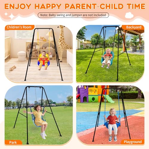 Baby Swing Stand, Heavy Duty Foldable Swing Stand A-Frame Metal Swing Stand Frame for Backyard Indoor & Outdoor Use (Hammock Chair not Included) (Black) - color: Black