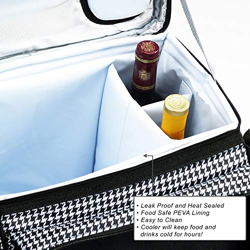 Picnic at Ascot Original Insulated Picnic Cooler with Service for 4 on Wheels-Designed & Assembled in the USA - color: Houndstooth