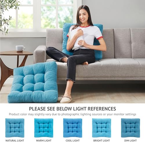 Degrees of Comfort Meditation Floor Pillow, Square Large Pillows Seating for Adults, Tufted Corduroy Thick Cushion for Living Room Tatami, Turquoise, 22x22 Inch - color: Square | Turquiose | 1 Pack, size: 1 Pack
