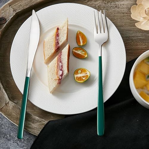 VANRA 3-Piece Portable Travel Utensils Set with Case 18/8 Stainless Steel Flatware Set Reusable Cutlery Set with Fork Spoon Knife for Lunch Travel Camping School Work Picnic (Deep Green) - color: Deep Green, size: Fork Spoon Knife