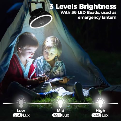 Portable Camping Fan with LED Lantern, 24HRS Running 8inch Rechargeable Tent Fan, Powerful 3-Speed 180° Rotate with Hook, Quiet for Outdoor RV Travel Fishing Hurricane Emergency Power Outage - size: 8 inch