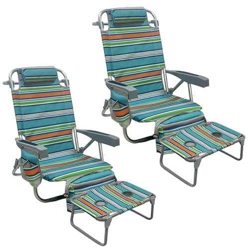 Backpack Beach Chair Aluminum 2 Pack with Folding Camping Table 5-Position Lay Flat Lounge Chair Outdoor for Adults with Insulated Cooler Bag and Cup Holder - color: Orange, size: 2 PACK