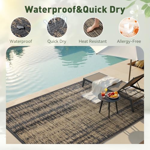 MontVoo Outdoor Rug Waterproof 8x10 ft Outdoor Carpet Patio Rug Mat Reversible RV Camping Rug Plastic Straw Outside Rug for Balcony Porch Deck Picnic Beach Modern Black Brown - color: Brown, size: 8' X 10' (Rectangular)