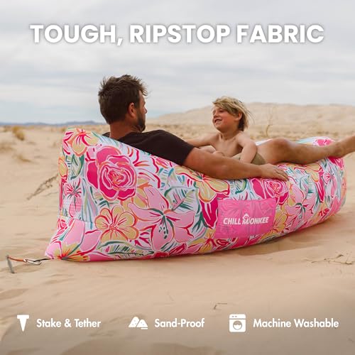Portable Inflatable Lounger for Beach & Camping – Self-Inflating Air Couch, Beach Sofa, and Outdoor Lounge Chair for Relaxation and Comfort - color: Pink Lily
