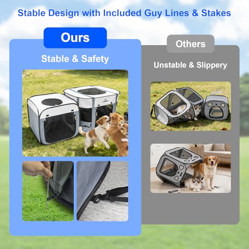 Cat Playpen with Separate Areas, Pet Playpen Indoor House for Small Dog, 2-in-1 Waterproof Dog Crate Furniture Tent Cage Outdoor, Large Portable Pop Up Cat Enclosure Kennel for Puppy/Kitten