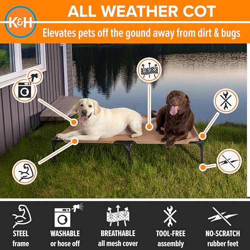 K&H Outdoor Elevated Dog Bed - Cooling Raised Dog Bed for Extra-Large & Giant Pets, Breathable Mesh Hammock Design, Indoor/Outdoor Washable Cover, Portable Metal Frame, Tan, Jumbo 56x38in - color: Tan Mesh, size: Jumbo 56"l X 38"w