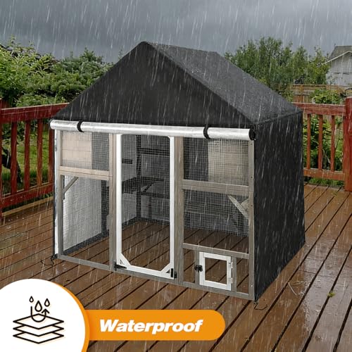 Catio Cover, 72" L x 48" W x 72" H Waterproof Cover for Outdoor Cat Enclosure, 420D Cat Cage Cover for PetsCosset Catios, Black (Catio Not Included) - size: 72.0"L x 48.0"W x 72.0"H
