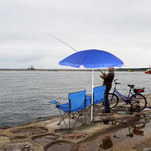 Outvita Folding Double Camping Chair w/Umbrella Beverage Holder Carrying Bag Cooler Fold Up Table, Large Bearing Capacity for Beach Patio Pool Park Outdoor Blue - color: Blue