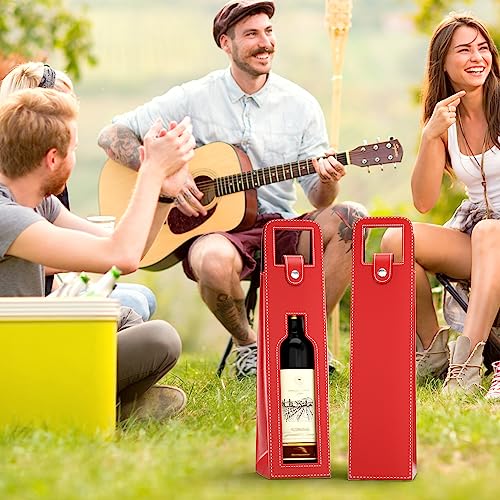 RYDDOY Wine Gift Bag, Reusable Leather Wine Tote Carrier, Single Bottle Champagne Beer Gift Bags Carrier for Birthday, Wedding, Picnic Party, Christmas festival Gifts (Red) - color: A-Red-16.1×3.5×3.5