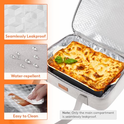 Lifewit Insulated Double Decker Casserole Carrier, Expandable Lasagna Lugger Tote Bag for Hot or Cold Food, Fits 9" x 13" Baking Dish for Potluck Parties, Picnic and Cookouts, Grey-Flowers - color: Grey-Flowers