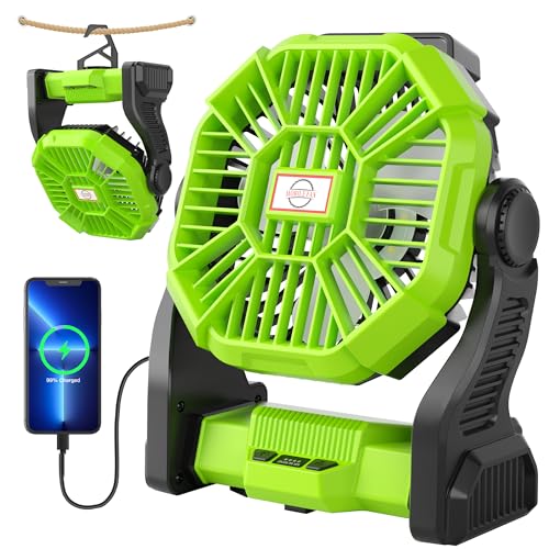 Rechargeable Portable Camping Fan for Tent with LED Light, 270°Pivot USB Personal Battery Powered Fan Outdoor Camping Essentials Battery Operated Portable for Travel X23 Green - color: Green