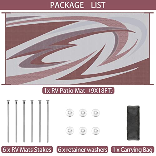 EEZ RV Products 9X18FT Durable RV Outdoor Rugs for Camping RV Mat Modern Wave Design - 9X18 Burgundy - color: New Burgundy, size: 9' x 18' (Rectangular)