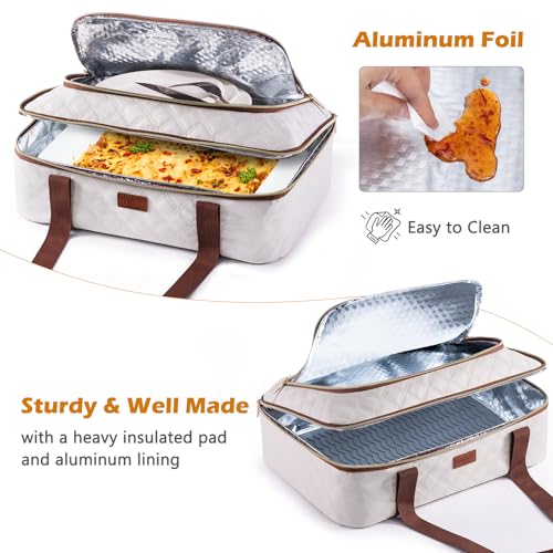 BAGSPRITE Insulated Casserole Carrier for Hot or Cold Food with Heat-resistant Mat, Casserole Dish Carrier Insulated Food Carrier, Hot Food Carrier, Foil Pan Carrier Fits 9" x 13" Baking Dish - color: Ivory, size: Style A