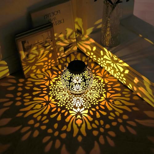2 Pack Solar Lanterns Outdoor Gifts, IP44 Waterproof Hanging Solar Lights Decor Lamp for Garden, Patio, Pathway, Yard, Porch (Vintage Bronze Flower) - color: Vintage Bronze Flower