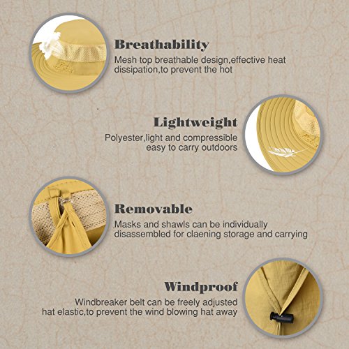 Fishing Hat,Sun Cap with UPF 50+ Sun Protection and Neck Flap,for Man and Women - color: Khaki