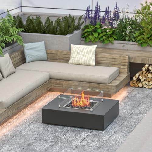 16" x 16" x 6" Glass Wind Guard for Propane Gas Fire Pit Table, Square Thick Tempered Glass Shield, Firepit Glass Barrier with Aluminum Corner Bracket & Rubber Feet - size: 16" x 16" x 6"