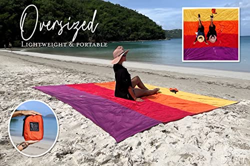 BINDLE Eco-Beach Blanket 10'x9' Extra Large, Recycled Lightweight Material, Sand Free Water Resistant Sandproof, Oversized Portable Picnic Mat for Outdoors Camping Travel, Sunset Vibes - color: Sunset Vibes, size: XL-10'x9' (1-8 persons)
